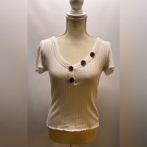 American Eagle Outfitters Tops Aeo V-Neck Thin Knit Lettuce Hem Tee Sz S